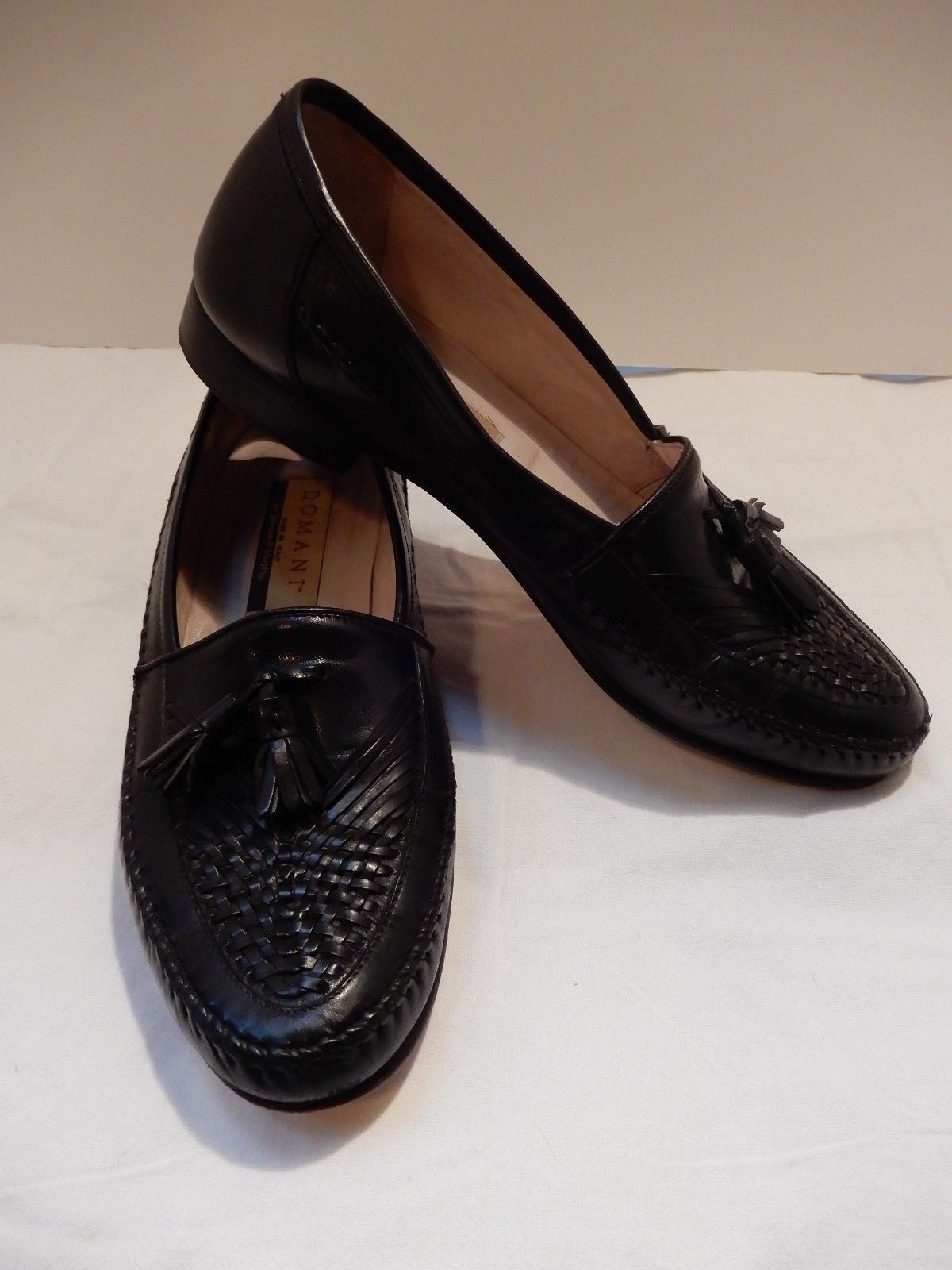 GREAT Vtg DOMANI Johnston & Murphy Blck Woven Leather Tassel Loafer 8 1/2M Italy Scarpe classiche da uomo GREAT Vtg DOMANI Johnston & Murphy Blck Woven Leather Tassel 1/2M Loafer 8 1/2M Tassel Italy Scarpe classiche da uomo 882621