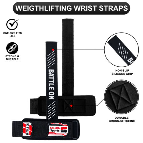 WEIGHT LIFTING WRIST STRAPS WRAPS BAR SUPPORT BODYBUILDING TRAINING GYM DEADLIFT - Picture 3 of 9