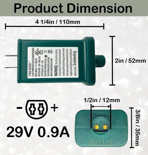 Adaptador de alimentación de repuesto para luces LED de árbol de Navidad CC 29V 0,9A - TS-26W29V - Imagen 12 de 15