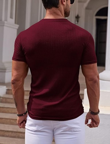 T-shirt girocollo Basic da uomo slim fit elastica a costine maniche corte - Foto 21 di 31