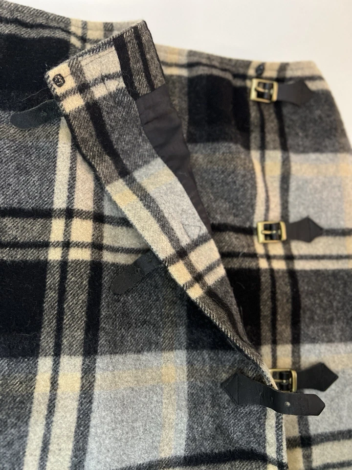 Falda envolvente vintage JONES WEAR a cuadros mezcla de lana con hebillas de cuero - talla 6 Foto 4 de 4