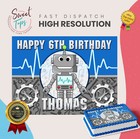 KIDS ROBOT PERSONALISED RECTANGLE EDIBLE CAKE TOPPER DECORATION