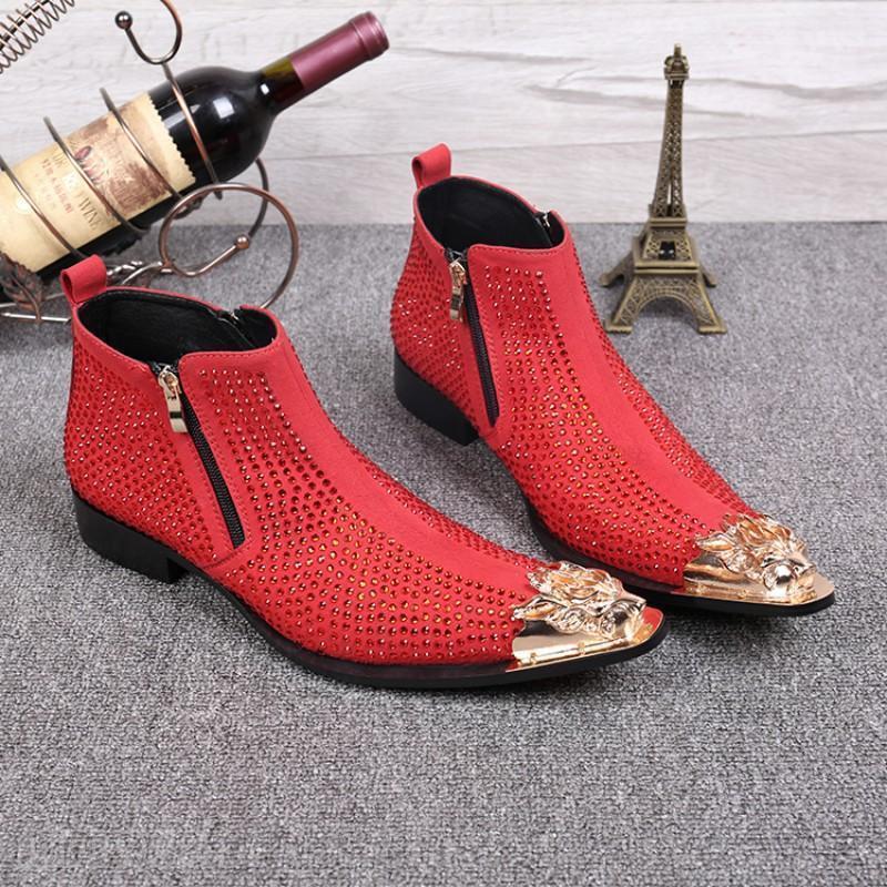 Hombres de Metal Estrás Chic Alto Cremallera Superior Botas al Tobillo zapatos Puntera en Punta de negocios Hombres de Metal Botas Estrás Chic Alto Cremallera Superior Botas Metal al Tobillo zapatos Puntera en Punta de negocios 5a7be8