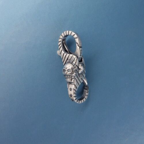 Sterling Silber Doppelöffnungen Totenkopf Streifen Karabinerverschluss Verbinder 44069 - Bild 2 von 6