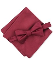 Alfani BURGUNDY Men's Solid Texture Pocket Square and Bowtie, US One Size