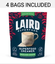 4 Bags Laird Superfood Non-Dairy Reduced Sugar Superfood Coconut  Coffee Creamer