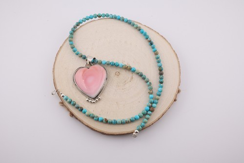 Collar con cuentas turquesa nativa americana corazón rosa caracola concha colgante joyería - Imagen 4 de 13