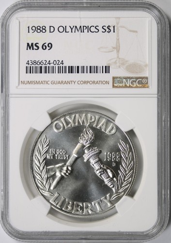 1988-D Olympics Silver Commemorative Dollar $1 NGC MS69 - Picture 3 of 4
