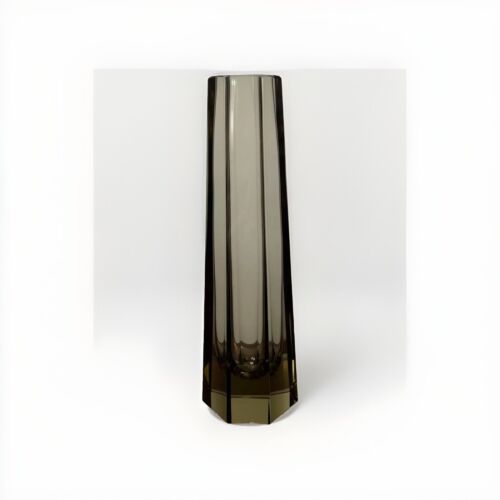 Rauchgrau Moser? Vase Sechseck facettiertes Glas seltene Knospenvase Josef Hoffmann ? 8 zoll - Bild 3 von 10