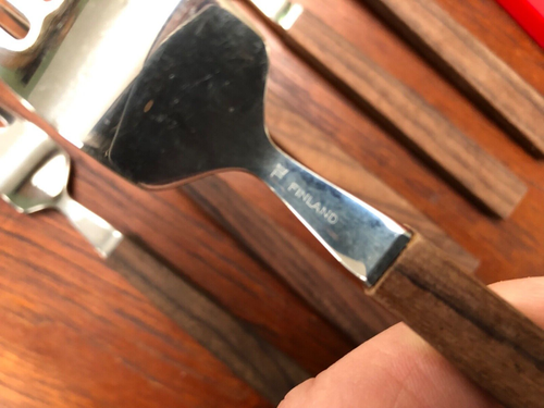 Set 6 in box Fiskar Finland Triennale flatware salad forks Stainles & Rosewood - Picture 2 of 6