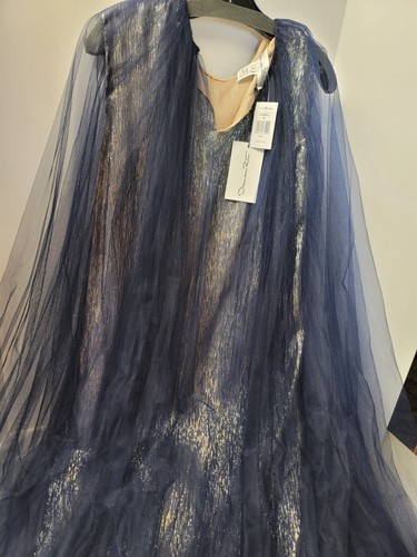 Abito midi Oscar De La Renta in tulle metallizzato mantello sovrapposto taglia S fr 22 - Foto 11 di 14