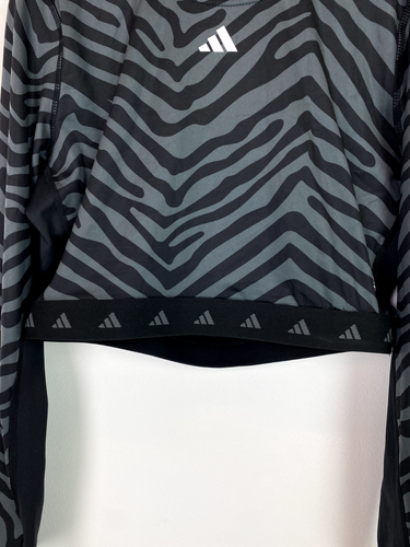 Adidas Long Sleeve Crop Top Cut Out Back Grey Animal Pattern Techfit L 16 - 18 - Picture 4 of 12