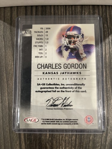 2006 SAGE Auto Red Level /240 Charles Gordon #A18 Auto - Picture 2 of 2