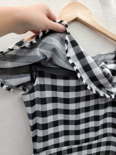 Abito Ann Taylor Gingham Off the Shoulder bianco e nero $149 nuovo con etichette taglia-00P - Foto 2 di 9