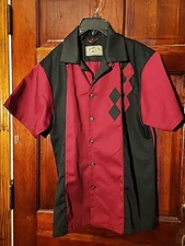 Rumble 59 Bowling Shirt Retro Colorblock Burgundy Black Diamonds Vintage L Large