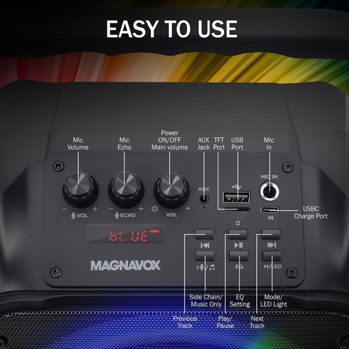 Magnavox MHT778 Portable Karaoke System w/Lights, Bluetooth, 12W Output, USB/Mic - Picture 3 of 9