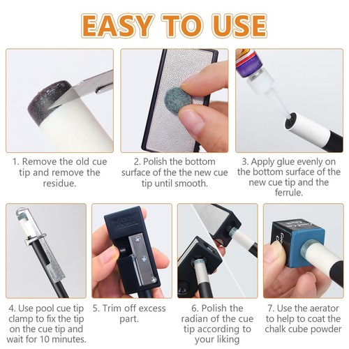 25pcs Pool Cue Repair Kit 1 8in1 Pool Cue Tips Repair Tool 2 Pool Cue Tip Cla... - Picture 3 of 7