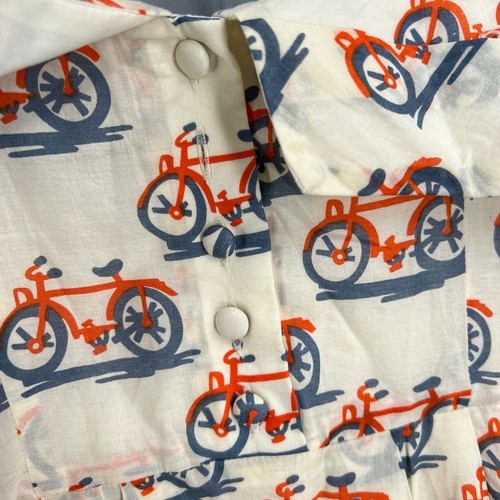 Anthropologie Dress Bicycle Print Strapless Fit and Flare Cotton Cream Size 00 - Picture 5 of 8