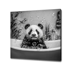 Baby Panda Bear In The Bath Tub Black White Animal Art Kids Room Canvas Print