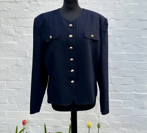 Vintage WINDSMOOR Navy Wool Jacket Metal Buttons Made In UK 16UK Good Condition