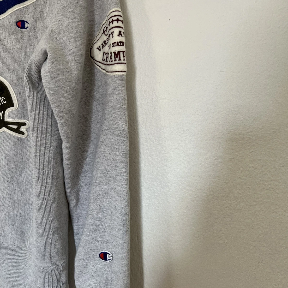Champion Reverse Weave Vintage Patch Varsity Sweatshirt Size S Gray 90s Vietnam