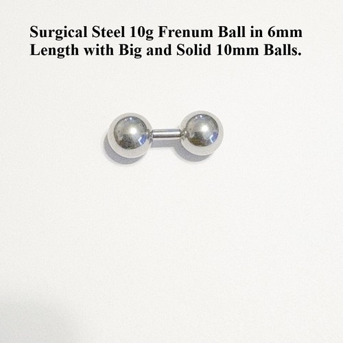 Surgical Steel 10g SHORTEST Length 6 & 8mm with Solid 10mm Balls FRENUM Barbell. - Picture 14 of 18