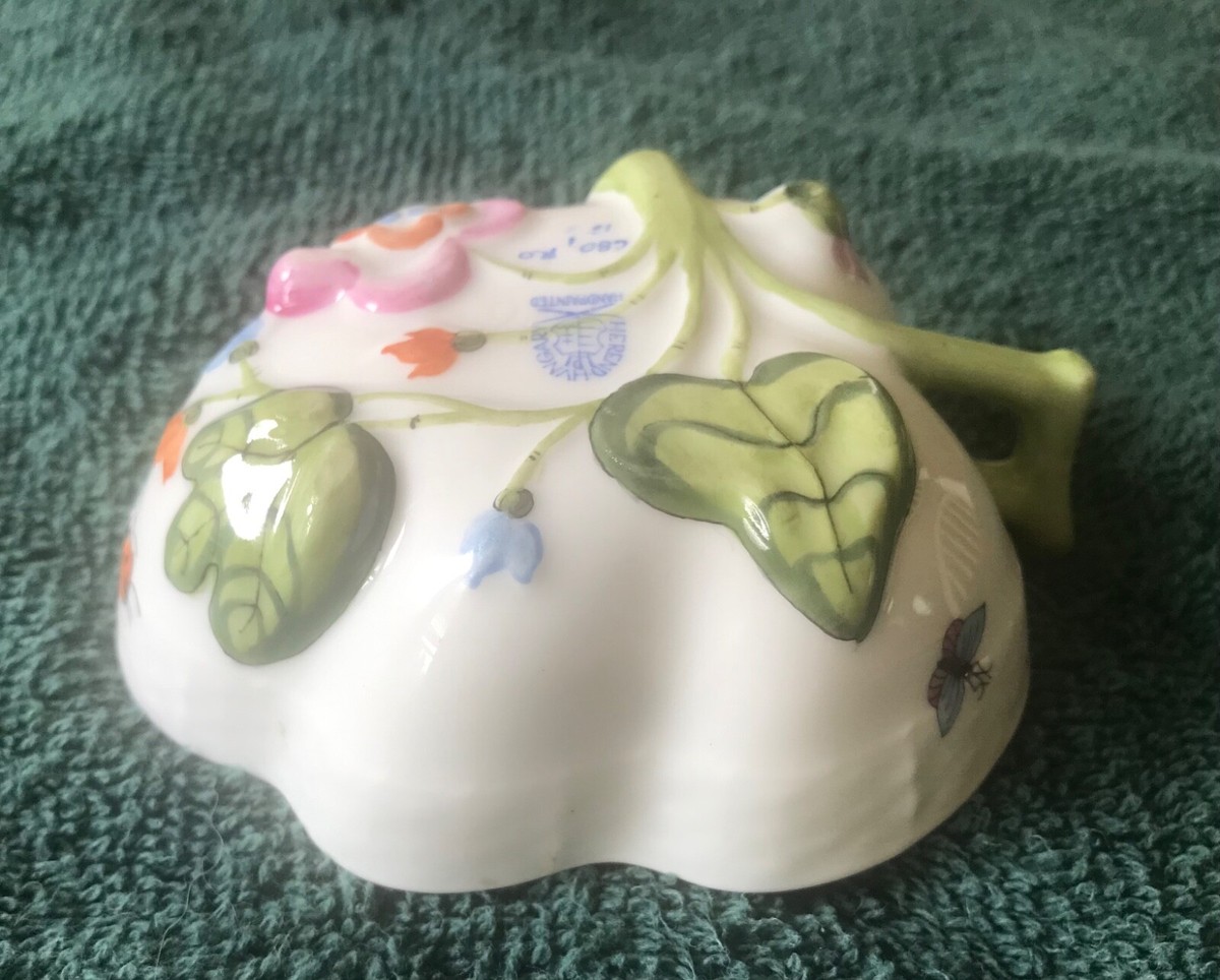 Vintage HEREND Hungary Hand Painted Porcelain Leaf Birds Butterfly