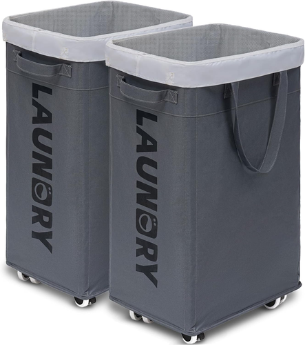 Laundry Basket with Wheels, 75L Collapsible Laundry Hamper, Clothes Hamper with - Picture 14 of 22