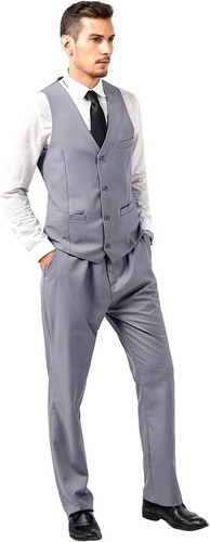 Men's Suit 2 Pieces Suit Set, Fit Formal Business Wedding Suit Vest Pants - Picture 2 of 5