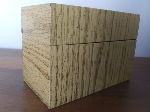 Rare Vintage Ballonoff Faux Wood-grain Metal 3x5 Index Card File Box Recipes Hinged - Bild 4 von 13