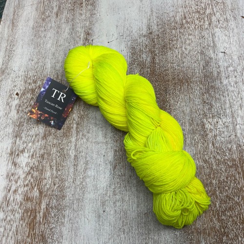Tuscan Rose Hand Dyed Yarn - HIGHLIGHTER YELLOW fingering SOCK Yarn 70/30 4 ply