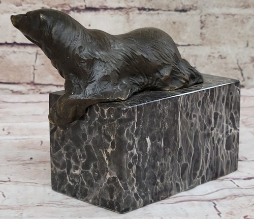 Sujetalibros de bronce de oso polar sentado firmado final de libro decoración escultura de mármol - Imagen 5 de 10