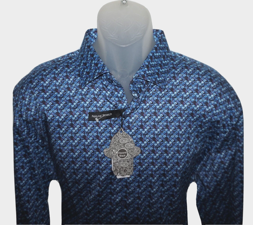Camisa Visconti Manga Larga Mediana Natural Elastizada Azul Geométrica Medio Círculo Nueva con Etiquetas - Imagen 4 de 8