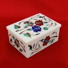 White Marble Jewelry Box Semi Precious stones Floral Inlay home decor