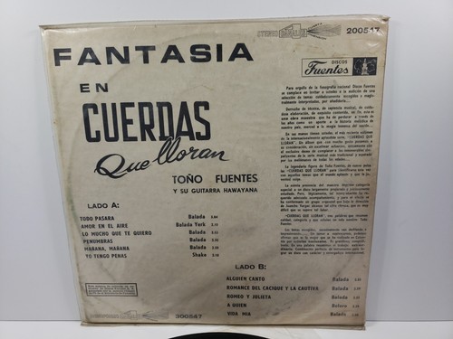 Toño Fuentes Y Su Guitarra Hawayana* – Fantasia En Cuerdas Que Lloran LP VG+ - Imagen 3 de 5