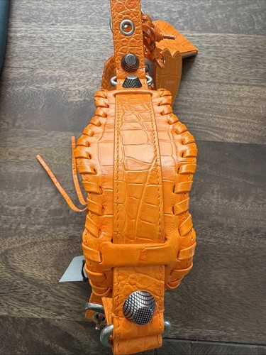 Balenciaga Calfskin Crocodile Embossed Le Cagole Shoulder Bag XS Pop Orange - Picture 3 of 8
