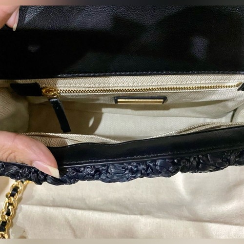 Authentic Tory Burch FLEMING RAFFIA Chain Strap Shoulder Bag - Picture 9 of 15