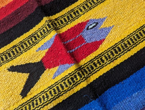 Vintage Serape Mexican Blanket Saltillo Southwestern Fish Design 84 x 48in Throw - Picture 5 of 6