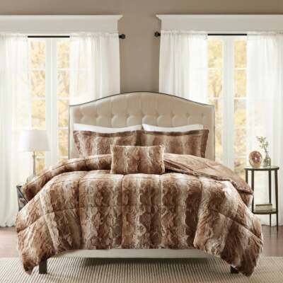 New! ~ COZY ULTRA SUPER SOFT LUXURY PLUSH FAUX FUR BROWN TAN TAUPE COMFORTER SET
