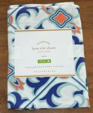 Pottery Barn Lyon Tile Euro Pillow Sham NEW Organic Mediterranean Blue White