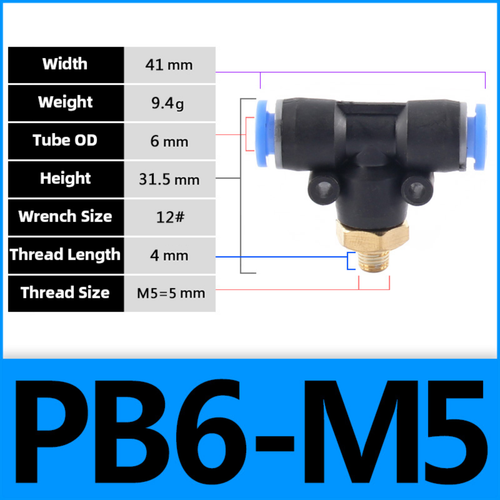 Pneumatic Tee T Piece Male Stud Push In Fitting Air Water Pipe 4-6-8-10-12-16mm - Picture 13 of 29