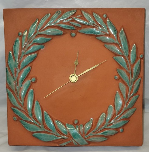 GREEK POTTERY CLOCK YRIA PAROS VINTAGE terracotta laurel wreath triumph # 4149 - Picture 18 of 20