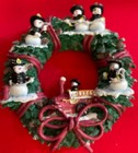 Firetruck Musical Lightup wreath snowmen 10x10 Vintage holiday Christmas Works(j