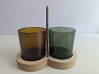 Glass Wooden Server Cups Ale & Vine Serveware Centerpiece Peanuts Candle Kitsch