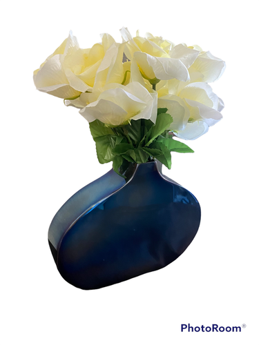 Unique Metallic Blue Oval Vase - Picture 2 of 3