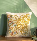 Handmade Embroidered Butterfly & Floral Throw Pillow Cover 18x18" Boho Decorativ