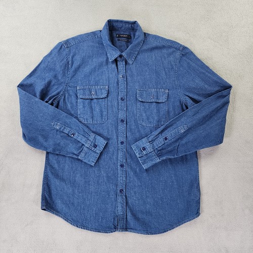 Lucky Brand Indigo Shirt Mens Large Blue Button Up Long Sleeve Classic Fit Denim - Picture 18 of 20