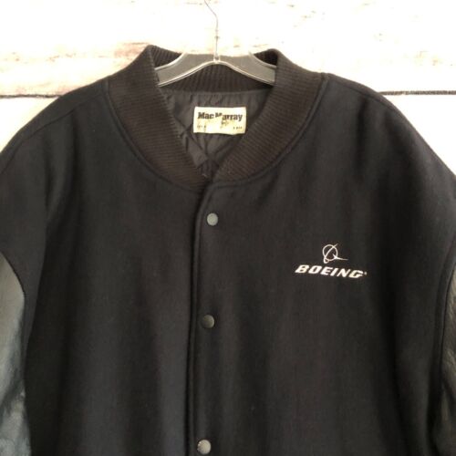 Vintage Boeing Mac Murray Jacket 2XL Mens Black Wool Leather Sleeves Varsity USA - Picture 3 of 10