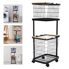 2-tier Laundry Basket Movable Bathroom Metal Dirty Clothes Hamper w/4 Wheels New