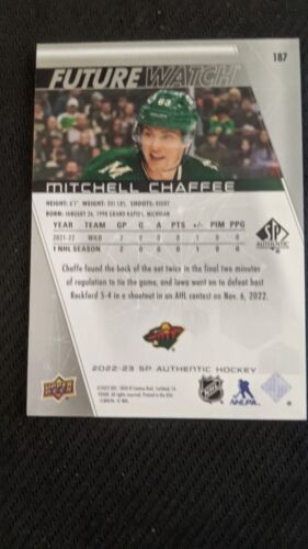 2022-23 UD SP AUTHENTIC MITCHELL CHAFFEE #187 #ed 574/999 FUTURE WATCH ROOKIE - Picture 2 of 2